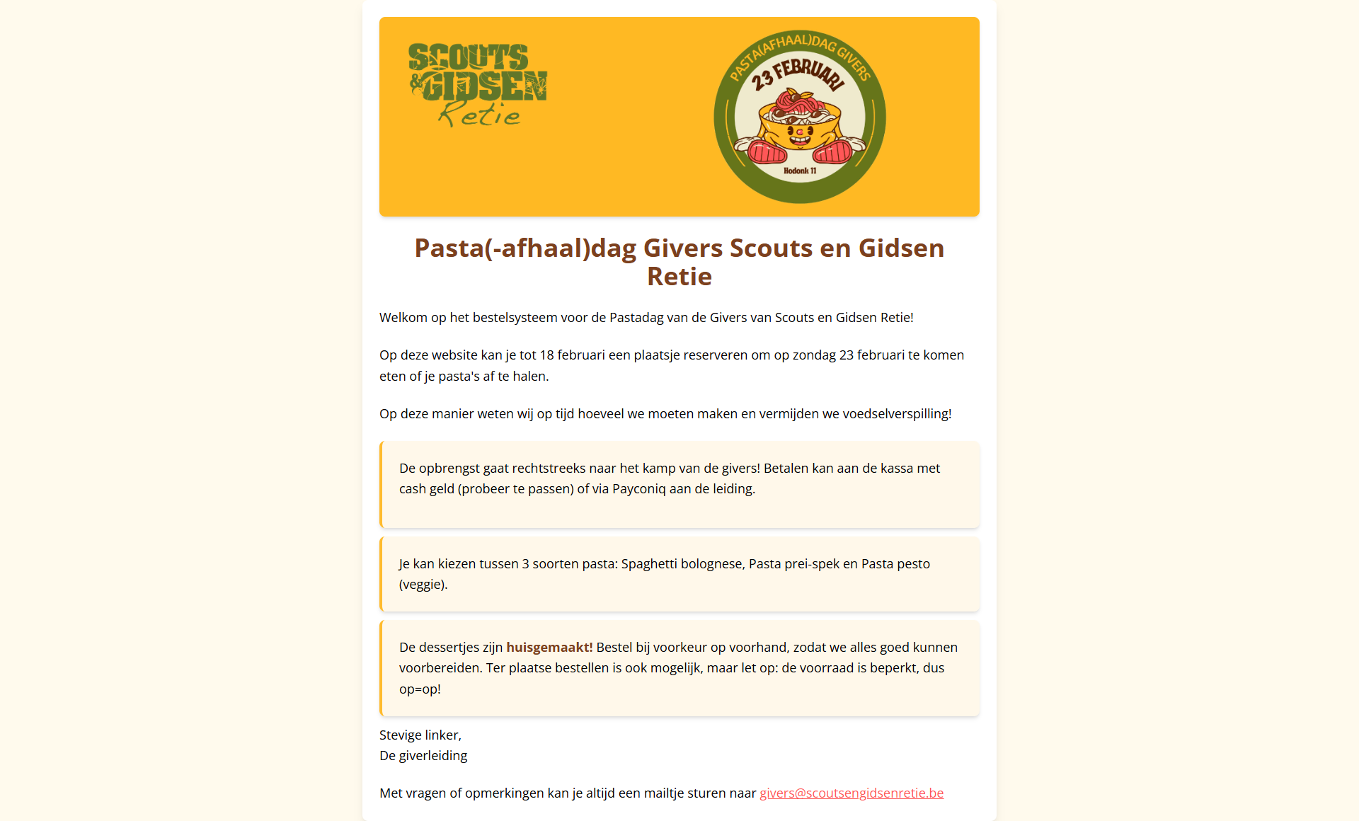 Pasta Day Scouts Ordering Tool
